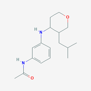 molecular formula C17H26N2O2 B7273649 N-[3-[[3-(2-methylpropyl)oxan-4-yl]amino]phenyl]acetamide 