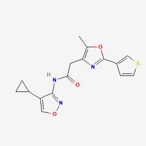 molecular formula C16H15N3O3S B7273738 N-(4-cyclopropyl-1,2-oxazol-3-yl)-2-(5-methyl-2-thiophen-3-yl-1,3-oxazol-4-yl)acetamide 