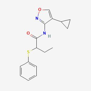 molecular formula C16H18N2O2S B7273745 N-(4-cyclopropyl-1,2-oxazol-3-yl)-2-phenylsulfanylbutanamide 