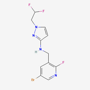 molecular formula C11H10BrF3N4 B7273773 N-[(5-bromo-2-fluoropyridin-3-yl)methyl]-1-(2,2-difluoroethyl)pyrazol-3-amine 