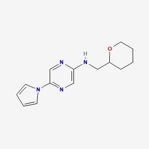 molecular formula C14H18N4O B7273792 N-(oxan-2-ylmethyl)-5-pyrrol-1-ylpyrazin-2-amine 