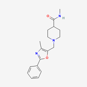 molecular formula C18H23N3O2 B7273837 N-methyl-1-[(4-methyl-2-phenyl-1,3-oxazol-5-yl)methyl]piperidine-4-carboxamide 