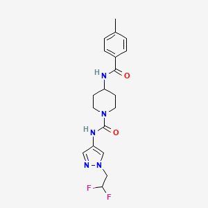 molecular formula C19H23F2N5O2 B7273989 N-[1-(2,2-difluoroethyl)pyrazol-4-yl]-4-[(4-methylbenzoyl)amino]piperidine-1-carboxamide 