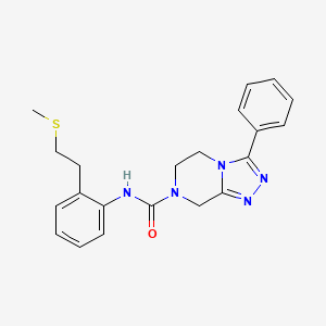 molecular formula C21H23N5OS B7274223 N-[2-(2-methylsulfanylethyl)phenyl]-3-phenyl-6,8-dihydro-5H-[1,2,4]triazolo[4,3-a]pyrazine-7-carboxamide 