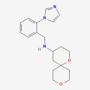 molecular formula C19H25N3O2 B7274879 N-[(2-imidazol-1-ylphenyl)methyl]-1,9-dioxaspiro[5.5]undecan-4-amine 