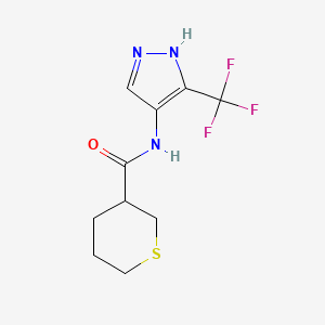 molecular formula C10H12F3N3OS B7275011 N-[5-(trifluoromethyl)-1H-pyrazol-4-yl]thiane-3-carboxamide 