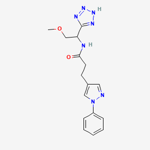 molecular formula C16H19N7O2 B7275054 N-[2-methoxy-1-(2H-tetrazol-5-yl)ethyl]-3-(1-phenylpyrazol-4-yl)propanamide 