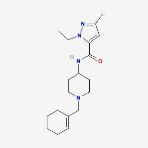 molecular formula C19H30N4O B7275100 N-[1-(cyclohexen-1-ylmethyl)piperidin-4-yl]-2-ethyl-5-methylpyrazole-3-carboxamide 