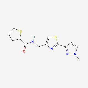molecular formula C13H16N4OS2 B7275194 N-[[2-(1-methylpyrazol-3-yl)-1,3-thiazol-4-yl]methyl]thiolane-2-carboxamide 