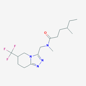 molecular formula C16H25F3N4O B7275196 N,4-dimethyl-N-[[6-(trifluoromethyl)-5,6,7,8-tetrahydro-[1,2,4]triazolo[4,3-a]pyridin-3-yl]methyl]hexanamide 