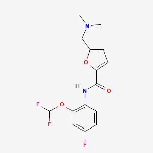 molecular formula C15H15F3N2O3 B7275226 N-[2-(difluoromethoxy)-4-fluorophenyl]-5-[(dimethylamino)methyl]furan-2-carboxamide 