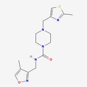 molecular formula C15H21N5O2S B7275425 N-[(4-methyl-1,2-oxazol-3-yl)methyl]-4-[(2-methyl-1,3-thiazol-4-yl)methyl]piperazine-1-carboxamide 