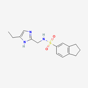 molecular formula C15H19N3O2S B7275537 N-[(5-ethyl-1H-imidazol-2-yl)methyl]-2,3-dihydro-1H-indene-5-sulfonamide 
