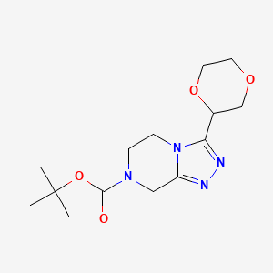 molecular formula C14H22N4O4 B7276008 tert-butyl 3-(1,4-dioxan-2-yl)-6,8-dihydro-5H-[1,2,4]triazolo[4,3-a]pyrazine-7-carboxylate 