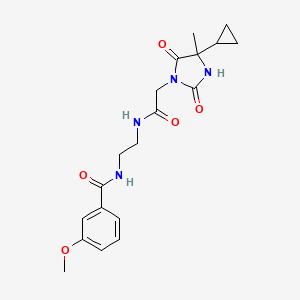 molecular formula C19H24N4O5 B7276316 N-[2-[[2-(4-cyclopropyl-4-methyl-2,5-dioxoimidazolidin-1-yl)acetyl]amino]ethyl]-3-methoxybenzamide 