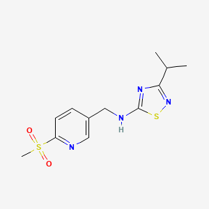 molecular formula C12H16N4O2S2 B7276697 N-[(6-methylsulfonylpyridin-3-yl)methyl]-3-propan-2-yl-1,2,4-thiadiazol-5-amine 