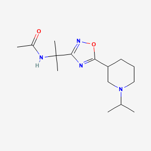 molecular formula C15H26N4O2 B7276836 N-[2-[5-(1-propan-2-ylpiperidin-3-yl)-1,2,4-oxadiazol-3-yl]propan-2-yl]acetamide 