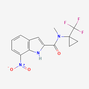 molecular formula C14H12F3N3O3 B7276937 N-methyl-7-nitro-N-[1-(trifluoromethyl)cyclopropyl]-1H-indole-2-carboxamide 