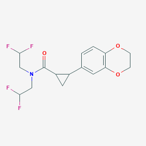 molecular formula C16H17F4NO3 B7276977 N,N-bis(2,2-difluoroethyl)-2-(2,3-dihydro-1,4-benzodioxin-6-yl)cyclopropane-1-carboxamide 