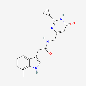 molecular formula C19H20N4O2 B7277160 N-[(2-cyclopropyl-6-oxo-1H-pyrimidin-4-yl)methyl]-2-(7-methyl-1H-indol-3-yl)acetamide 