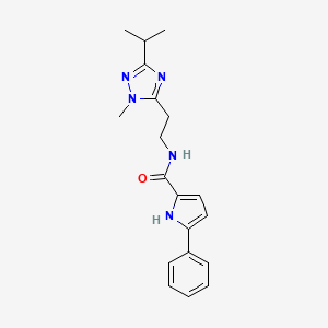 molecular formula C19H23N5O B7277174 N-[2-(2-methyl-5-propan-2-yl-1,2,4-triazol-3-yl)ethyl]-5-phenyl-1H-pyrrole-2-carboxamide 