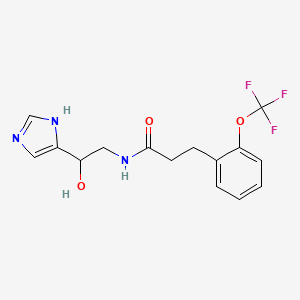 molecular formula C15H16F3N3O3 B7277383 N-[2-hydroxy-2-(1H-imidazol-5-yl)ethyl]-3-[2-(trifluoromethoxy)phenyl]propanamide 