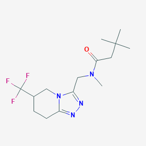 molecular formula C15H23F3N4O B7277605 N,3,3-trimethyl-N-[[6-(trifluoromethyl)-5,6,7,8-tetrahydro-[1,2,4]triazolo[4,3-a]pyridin-3-yl]methyl]butanamide 