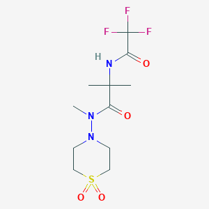 molecular formula C11H18F3N3O4S B7277629 N-(1,1-dioxo-1,4-thiazinan-4-yl)-N,2-dimethyl-2-[(2,2,2-trifluoroacetyl)amino]propanamide 