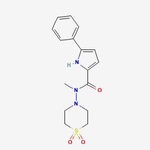 molecular formula C16H19N3O3S B7277632 N-(1,1-dioxo-1,4-thiazinan-4-yl)-N-methyl-5-phenyl-1H-pyrrole-2-carboxamide 