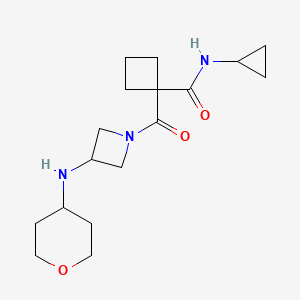 molecular formula C17H27N3O3 B7277658 N-cyclopropyl-1-[3-(oxan-4-ylamino)azetidine-1-carbonyl]cyclobutane-1-carboxamide 