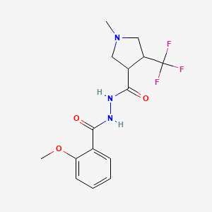 molecular formula C15H18F3N3O3 B7277942 N'-(2-methoxybenzoyl)-1-methyl-4-(trifluoromethyl)pyrrolidine-3-carbohydrazide 