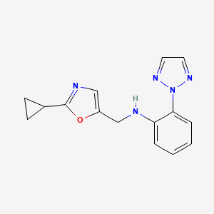 molecular formula C15H15N5O B7278034 N-[(2-cyclopropyl-1,3-oxazol-5-yl)methyl]-2-(triazol-2-yl)aniline 