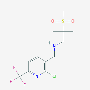 molecular formula C12H16ClF3N2O2S B7278060 N-[[2-chloro-6-(trifluoromethyl)pyridin-3-yl]methyl]-2-methyl-2-methylsulfonylpropan-1-amine 