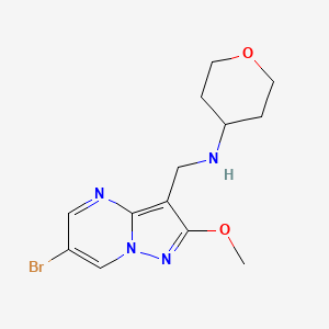molecular formula C13H17BrN4O2 B7278081 N-[(6-bromo-2-methoxypyrazolo[1,5-a]pyrimidin-3-yl)methyl]oxan-4-amine 