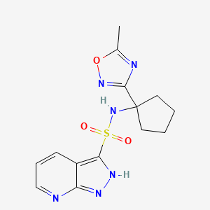 molecular formula C14H16N6O3S B7278257 N-[1-(5-methyl-1,2,4-oxadiazol-3-yl)cyclopentyl]-2H-pyrazolo[3,4-b]pyridine-3-sulfonamide 