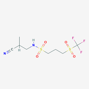 molecular formula C8H13F3N2O4S2 B7278274 N-(2-cyanopropyl)-3-(trifluoromethylsulfonyl)propane-1-sulfonamide 