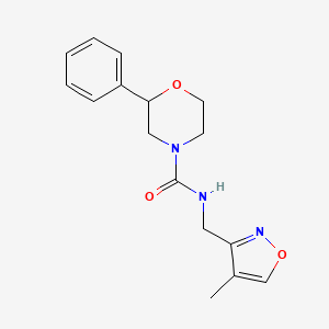 molecular formula C16H19N3O3 B7278304 N-[(4-methyl-1,2-oxazol-3-yl)methyl]-2-phenylmorpholine-4-carboxamide 