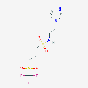molecular formula C9H14F3N3O4S2 B7278311 N-(2-imidazol-1-ylethyl)-3-(trifluoromethylsulfonyl)propane-1-sulfonamide 
