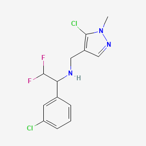 molecular formula C13H13Cl2F2N3 B7278407 N-[(5-chloro-1-methylpyrazol-4-yl)methyl]-1-(3-chlorophenyl)-2,2-difluoroethanamine 