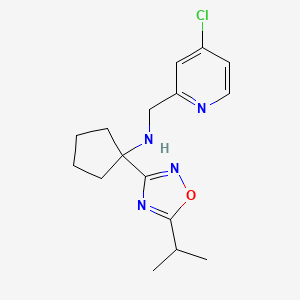 molecular formula C16H21ClN4O B7278529 N-[(4-chloropyridin-2-yl)methyl]-1-(5-propan-2-yl-1,2,4-oxadiazol-3-yl)cyclopentan-1-amine 