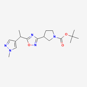 molecular formula C17H25N5O3 B7278780 Tert-butyl 3-[5-[1-(1-methylpyrazol-4-yl)ethyl]-1,2,4-oxadiazol-3-yl]pyrrolidine-1-carboxylate 