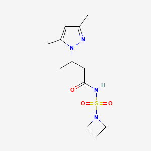 molecular formula C12H20N4O3S B7278943 N-(azetidin-1-ylsulfonyl)-3-(3,5-dimethylpyrazol-1-yl)butanamide 