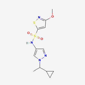 molecular formula C12H16N4O3S2 B7279262 N-[1-(1-cyclopropylethyl)pyrazol-4-yl]-3-methoxy-1,2-thiazole-5-sulfonamide 