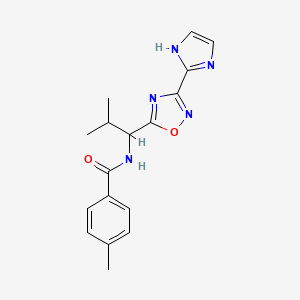 molecular formula C17H19N5O2 B7279306 N-[1-[3-(1H-imidazol-2-yl)-1,2,4-oxadiazol-5-yl]-2-methylpropyl]-4-methylbenzamide 