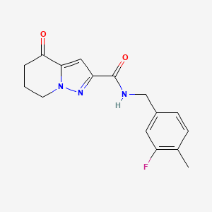 molecular formula C16H16FN3O2 B7279344 N-[(3-fluoro-4-methylphenyl)methyl]-4-oxo-6,7-dihydro-5H-pyrazolo[1,5-a]pyridine-2-carboxamide 