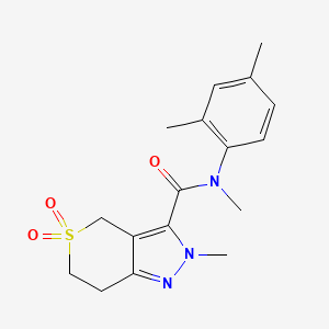 molecular formula C17H21N3O3S B7279490 N-(2,4-dimethylphenyl)-N,2-dimethyl-5,5-dioxo-6,7-dihydro-4H-thiopyrano[4,3-c]pyrazole-3-carboxamide 