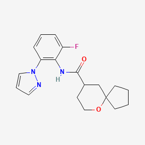 molecular formula C19H22FN3O2 B7279502 N-(2-fluoro-6-pyrazol-1-ylphenyl)-6-oxaspiro[4.5]decane-9-carboxamide 