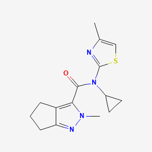 molecular formula C15H18N4OS B7279526 N-cyclopropyl-2-methyl-N-(4-methyl-1,3-thiazol-2-yl)-5,6-dihydro-4H-cyclopenta[c]pyrazole-3-carboxamide 