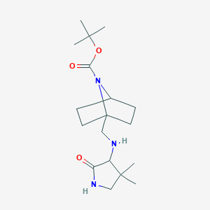 molecular formula C18H31N3O3 B7279817 Tert-butyl 1-[[(4,4-dimethyl-2-oxopyrrolidin-3-yl)amino]methyl]-7-azabicyclo[2.2.1]heptane-7-carboxylate 