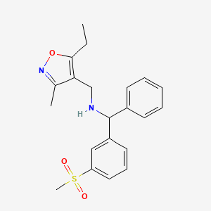 molecular formula C21H24N2O3S B7279849 N-[(5-ethyl-3-methyl-1,2-oxazol-4-yl)methyl]-1-(3-methylsulfonylphenyl)-1-phenylmethanamine 